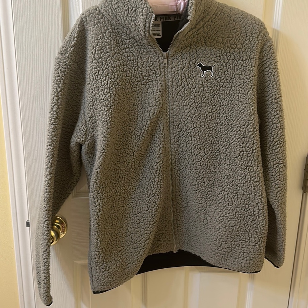 PINK Victoria Secret’s Sherpa sage green zip up jacket